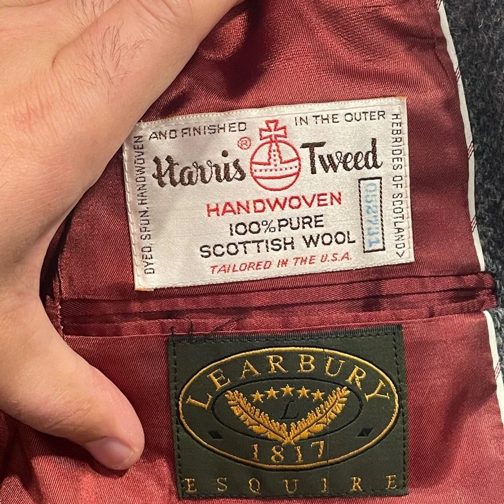 Harris Tweed Learbury Mens Herringbone Blazer Jacket 44 Long‎ Scottish Wool